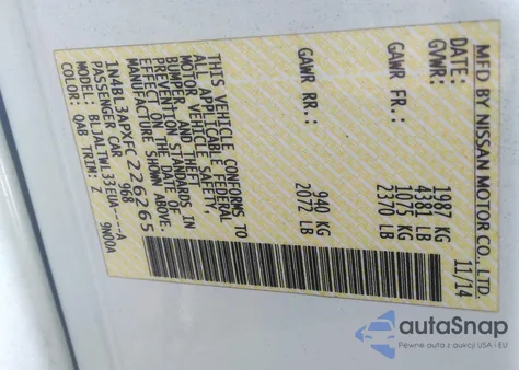 2015 Nissan Altima 3.5 Sl from USA, damaged, VIN 1N4BL3APXFC226265